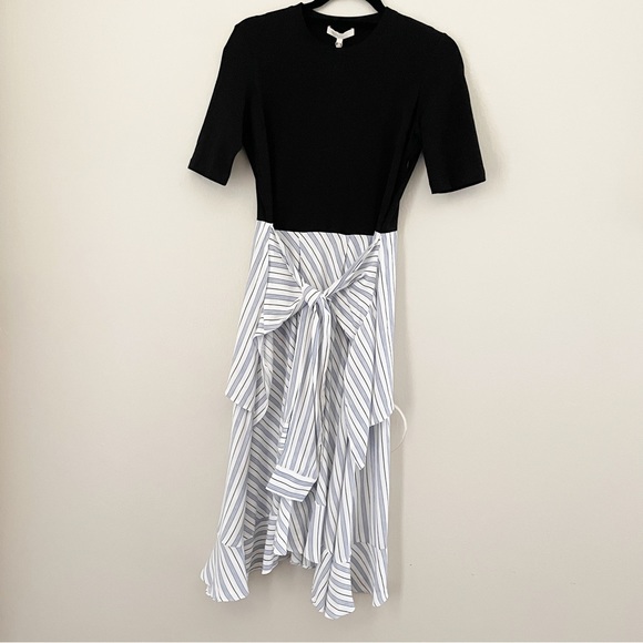 Maje Dresses & Skirts - NWT Rapristi Striped Stretch-cotton-blend Midi Dress In Blue Sz 42 US 4